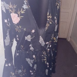 Fashion to Figure Sheer Black Long Bell Sleeved  Flowered Bathing Suit Coverup